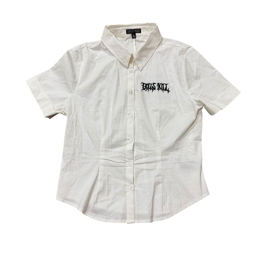 Dolls Kill Current Mood White Cotton Goth Button Up Top Womens L